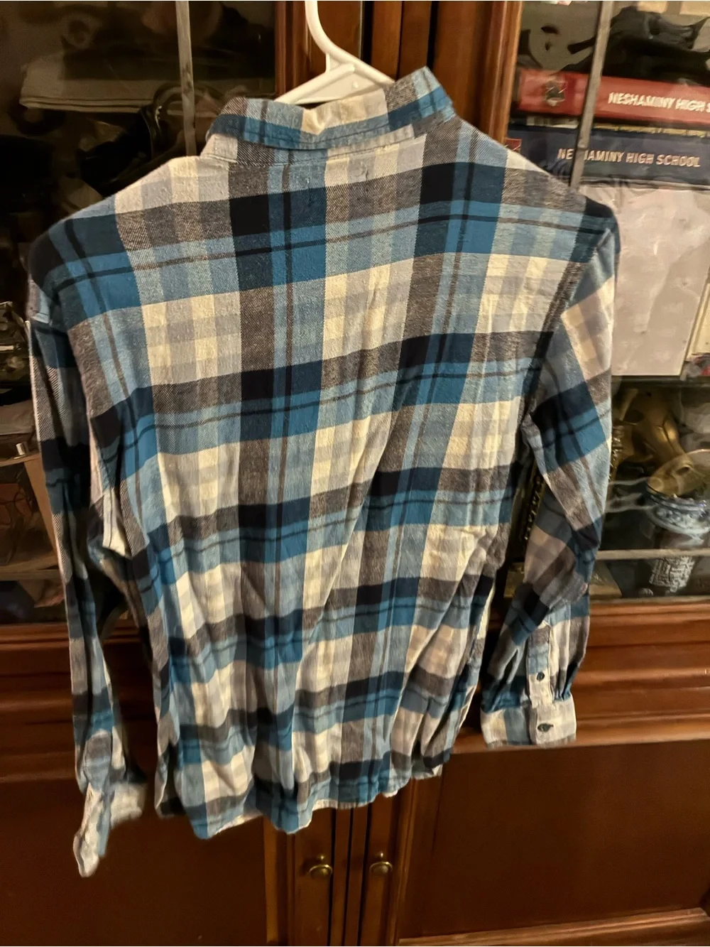 Old Navy Blue Plaid Flannel Button-Up Shirt Big Boy 14-16